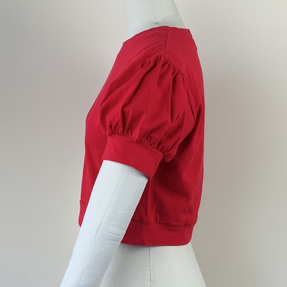 NWOT Bernie Dexter Red Crop Princess Puff Sleeve Bombshell Pinup Rockabilly Top - Picture 3 of 8